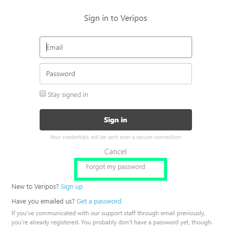 Screenshot of login